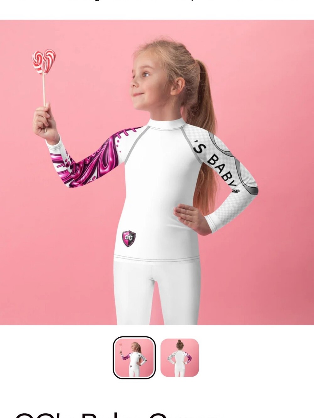 Kids White Rash Guard Swim Top with Pink Accent Sleeves